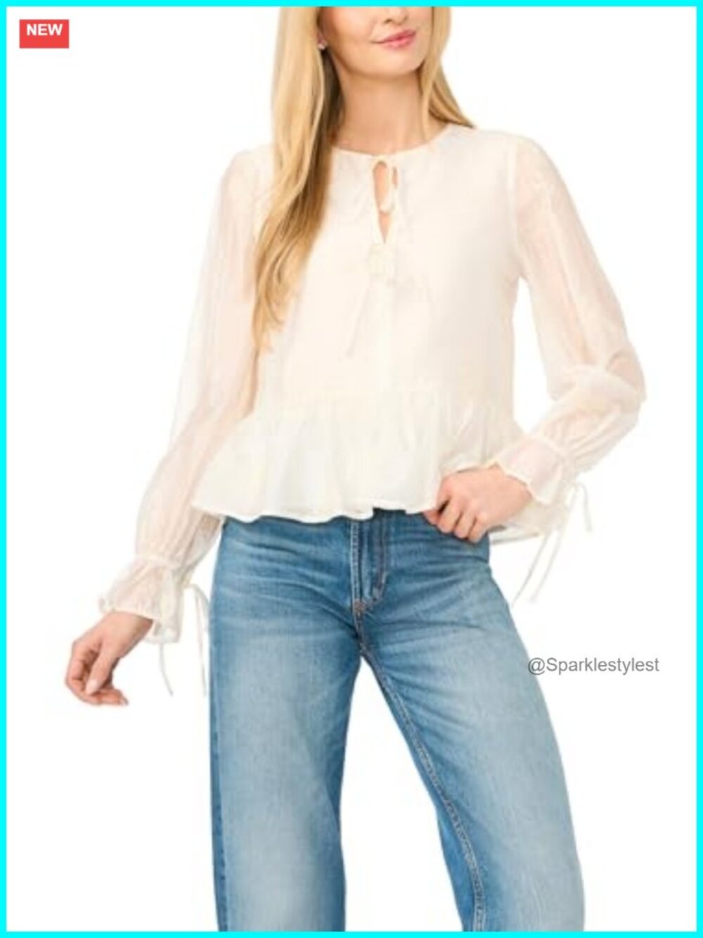 Women's V-Neck Ruffled Long Sleeve Top Lightweight Relaxed Fit Blouse